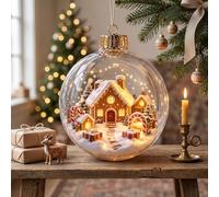 Glowing Christmas Ornament, Light Up Mini Holiday Scene, Warm LED Diorama Ball with Winter Forest Deer Tree Decor, Hanging Bauble for Xmas Gifts，Gingerbread House