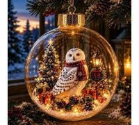 Glowing Christmas Story Ornament, Light-Up Acrylic Animal Christmas Ball Ornament, LED Mini Xmas Decoration with 2D Image Design, Seasonal Gifting Festive Keepsake for Tree Mantel