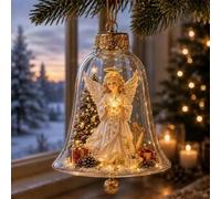 Glowing Christmas Story Ornament, Mini Holiday Scene，Bell Angel