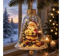 Glowing Christmas Story Ornament, Mini Holiday Scene，Bell Santa