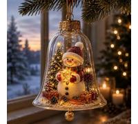 Glowing Christmas Story Ornament, Mini Holiday Scene，Bell Snowman