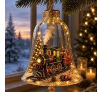 Glowing Christmas Story Ornament, Mini Holiday Scene，Bell Train