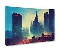 Glowing City Skyline Architecture Canvas Print | Gallery Wrapped 30mm Frame Wall Art | 30x20 inches | Ready to Hang | Contemporary Cityscape Picture | Living Room Bedroom Lounge Office