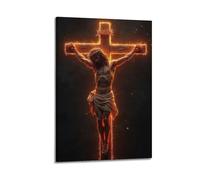 Glowing Crucifixion Of Jesus With Thorn Crown Wall Art, Religious Decor For Home And Prayer Room Poster Decorative Painting Canvas Wall Posters And Art Picture Print Modern Family Bedroom Decor Poster