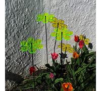 Glowing Daisy Set of 3 Large SunCatcher Garden Decor Iridescent Decorative Garden Stake 75cm/29.5 inches high Outdoor Yard Gardeners Gift, Colour:Green