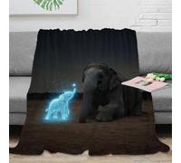 Glowing Elephant Blanket 40x50inch(100x130cm), Funny Realistic Elephant Throw for Adults & Kids Premium Reversible Fleece Blanket (Sherpa & Plush) - Dual-Sided Luxury