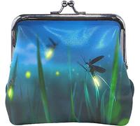 Glowing Firefly On A Grass Filed Pouch Small Wallet - Kiss-Lock Change Coin Purse Wallets for Women Girl