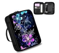 Glowing Flower and Butterfly Bible Cover for Women and Men Carrying Book Case Church Bag Bible Protective with Handle and Zippered Pocket Perfect Gifts for Church Religious
