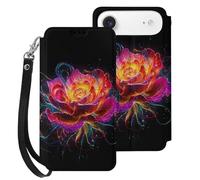Glowing Flower Petals Cell Phone Flip Leather Case Classic Protection Compatible with iPhone 17/17 Air/17 Pro/17 Pro Max