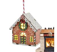 Glowing Gingerbread - Lighted Gingerbread House Tree, Light Wooden Gingerbread | Gingerbread House Tree Ornament, House Tree Ornament, Seasonal Decor Village Miniature Lanyard for Mantelpiece, Door