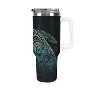 Glowing Green Sea Turtle 40 Oz Tumbler with Handle And Flip Straw, Vacuum Insulated Stainless Steel Tumbler Cups, Travel Coffee Mug, Dishwasher Safe & Bpa-Free, Reusable Water Bottle(white)