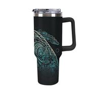 Glowing Green Sea Turtle 40 Oz Tumbler with Handle And Flip Straw, Vacuum Insulated Stainless Steel Tumbler Cups, Travel Coffee Mug, Dishwasher Safe & Bpa-Free, Reusable Water Bottle(black)