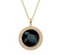 Glowing Green Sea Turtle Diamond Necklace for Women Girlfriend 20" Chain Hypoallergenic Jewelry Memorial Couple Necklace Custom Photo Pendant Necklaces Birthday Anniversary Romantic Gift for Her, One