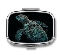 Glowing Green Sea Turtle Pill Box Cute Square Pill Case Portable Medicine Tablet Vitamin Holder Organizer for Purse Pocket