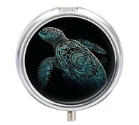 Glowing Green Sea Turtle Printed Pill Box Pill Container Portable Medicine Pill Case Metal Travel Pill Box Vitamin Container with 3 Compartment Medicine Case