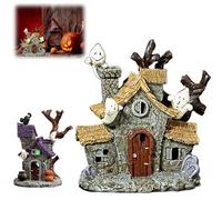 Glowing Halloween Village,7 Inch Luminous Scary Haunted House Figurines With LED Lights,Resin Halloween Village Houses,Spooky Ghost Town for Home Parties Table Decorations