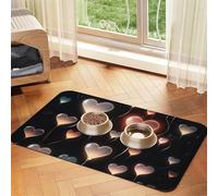 Glowing Heart Love Dog Food Mats for Floors, 16x24 Inch Non-Slip Super Absorbent Pet Food Mat, Dishwasher Dog Mat for Food and Water, Cute Rubber Quick Dry Pet Feeding Mat for Dogs Puppy Cats