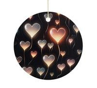 Glowing Heart Love Double-Sided Ceramic Christmas Ornaments - Round Hanging Mini Xmas Tree Decorations, Ideas for Farmers, Rustic Home Decor for Indoor Outdoor Tree Decor