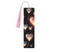 Glowing Heart Love Wooden Bookmarks 5pcs with Pink Tassels Handmade Double-Sided Printed Book Marks Page Markers Book Accessories Gift for Book Lovers Women Men
