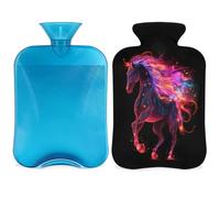 Glowing Horse Hot Water Bottle with Cover, Colorful Horse Hot Water Bottle with Cover, 2L Hot Water Bag for Pain Relief, Neck and Shoulder, Hand Feet Warmer