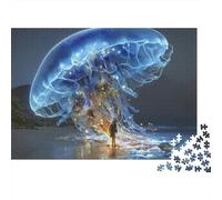 Glowing Jellyfish Fantasy Sturdy 1000 Piece Jigsaw Puzzle for Adults Glowing Jellyfish Fantasy Ocean Silhouette Premium Vibrant Challenging Stress Relief Game 52x38cm/1000pcs