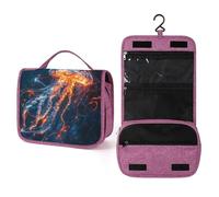 Glowing Jellyfish Fantasy Travel Toiletry Bag for Women,Hanging Makeup Organizer with Hook for Shampoo