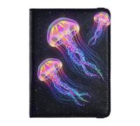 Glowing Jellyfish Galaxy Art Passport and Vaccine Card Holder Combo Travel Documents Organizer Protector Passport Holder Case for Travel Essential Waterproof