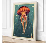 Glowing Jellyfish Japandi Canvas Wall Art Print 18x12 Inch | Ready to Hang, Gallery Wrapped, Fade-Resistant Inks, Securely Packaged, UK Made