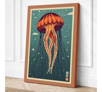 Glowing Jellyfish Japandi Canvas Wall Art Print 18x12 Inch | Ready to Hang, Gallery Wrapped, Fade-Resistant Inks, Securely Packaged, UK Made