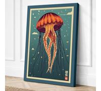 Glowing Jellyfish Japandi Canvas Wall Art Print 30x20 Inch | Ready to Hang, Gallery Wrapped, Fade-Resistant Inks, Securely Packaged, UK Made