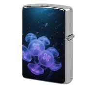 Glowing Jellyfish Lighter Case Metal Double-Sided Lighter Cover Pocket Lighters Sleeve Windproof Lighters Accessories for Men Women