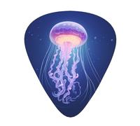 Glowing Jellyfish printed guitar picks, 12-piece set with thin, medium, and thick styles, comes with a storage case