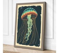 Glowing Jellyfish Vintage Canvas Wall Art Print 18x12 Inch | Ready to Hang, Gallery Wrapped, Fade-Resistant Inks, Securely Packaged, UK Made