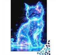 Glowing Kitten1000 Pieces Premium Cardboard Blue Cat Jigsaw Puzzle Collection Adults Teens 12-18 Years Fun Game Mind Relaxation Gift 70x50cm/1000pcs