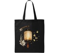 Glowing Lantern Illuminated by Fireflies Natural Cotton Tote Bag Black
