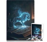 Glowing Lion Emerging from Ancient Book Jigsaw for Adults 1000 Pieces Focus Building Educational Activity for Festive Occasions Size 38x52cm