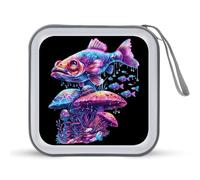 Glowing Magic Mushroom Fishes CD Case 40 Capacity Plastic DVD Storage Box Sleeves Zippered Wallet