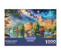 Glowing Mansion by Pond, Starry Sky 1000-Piece Jigsaw Puzzle Fantasy Architecture Great for Game Nights, Adults & Kids 38x26cm/1000pcs