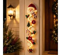 Glowing MerryCascade Christmas Wall Door Hanger, Lighted Fabric Wreath | Handmade Crochet Festive Ornament, Warm LED Light Christmas Decor for Home Porch Mantel Window Holiday Gifting