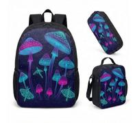 Glowing Mushroom 17 Inch Backpack 3 Piece Set Magic Forest Starry Night School Bag for Kids Girls Boys (05)