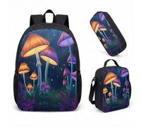 Glowing Mushroom 17 Inch Backpack 3 Piece Set Magic Forest Starry Night School Bag for Kids Girls Boys (01)