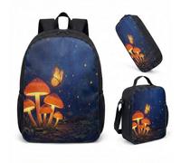Glowing Mushroom 17 Inch Backpack 3 Piece Set Magic Forest Starry Night School Bag for Kids Girls Boys (08)