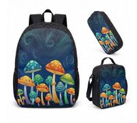 Glowing Mushroom 17 Inch Backpack 3 Piece Set Magic Forest Starry Night School Bag for Kids Girls Boys (04)