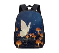Glowing Mushroom Fantasy Night Forest 17 Inch Backpack Rucksack, Dreamy Enchanted Botanical Print Large School Bag for Teens (07)