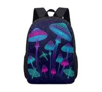 Glowing Mushroom Fantasy Night Forest 17 Inch Backpack Rucksack, Dreamy Enchanted Botanical Print Large School Bag for Teens (05)