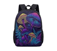 Glowing Mushroom Fantasy Night Forest 17 Inch Backpack Rucksack, Dreamy Enchanted Botanical Print Large School Bag for Teens (15)