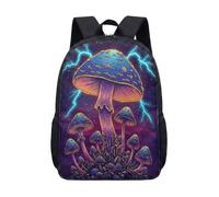 Glowing Mushroom Fantasy Night Forest 17 Inch Backpack Rucksack, Dreamy Enchanted Botanical Print Large School Bag for Teens (14)
