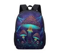 Glowing Mushroom Fantasy Night Forest 17 Inch Backpack Rucksack, Dreamy Enchanted Botanical Print Large School Bag for Teens (10)