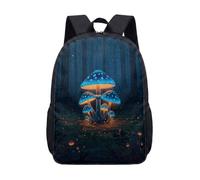 Glowing Mushroom Fantasy Night Forest 17 Inch Backpack Rucksack, Dreamy Enchanted Botanical Print Large School Bag for Teens (03)