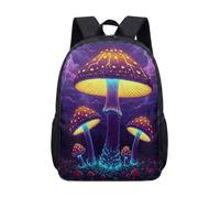 Glowing Mushroom Fantasy Night Forest 17 Inch Backpack Rucksack, Dreamy Enchanted Botanical Print Large School Bag for Teens (09)